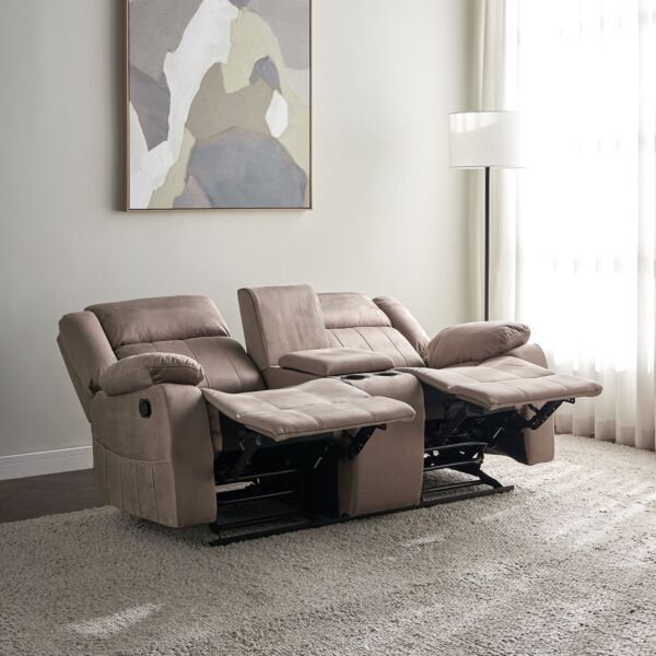 كنبة استرخاء هزاز قابلة للضبط بمقعدين وحامل أكواب باسكن - بني