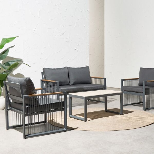 طقم كراسي خارجية 4 مقاعد مع طاولة ريفا - رمادي