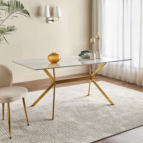 طاولة سفرة بسطح رخام 6 مقاعد - هامليتس