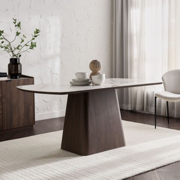 طاولة طعام 6 مقاعد هادلي - ابيض وجوزي