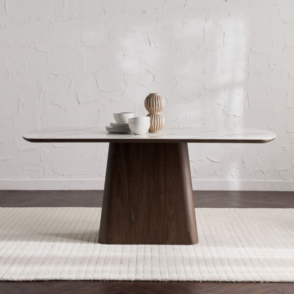 طاولة طعام 6 مقاعد هادلي - ابيض وجوزي