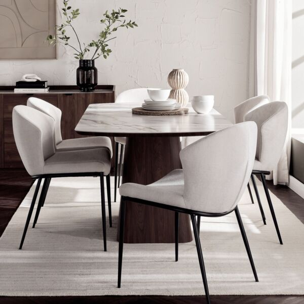 طاولة طعام 6 مقاعد هادلي - ابيض وجوزي