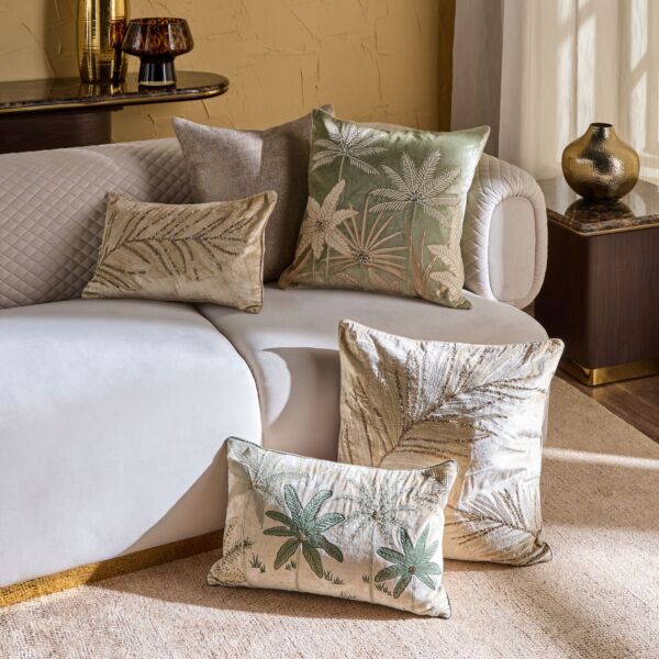 وسادة محشوة مزينة بالخرز بتصميم ورق شجر تامارا 50x50 سم - شامبين