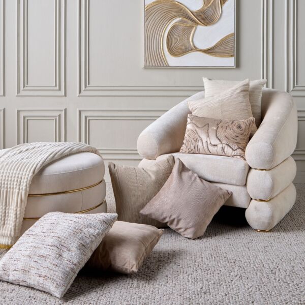 وسادة محشوة دوري مطرزة فاخرة 50x50 سم - عاجي