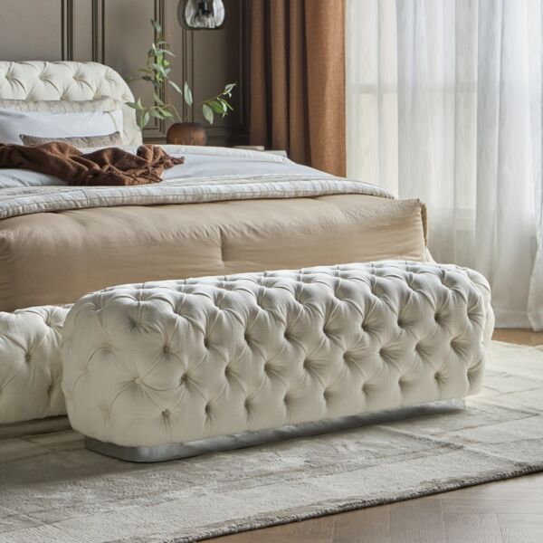 مقعد بنش هيذر - أبيض وفضي