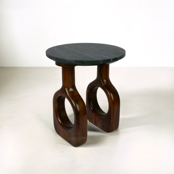 طاولة جانبية سطح رخام فينولر - اسود وخشبي غامق