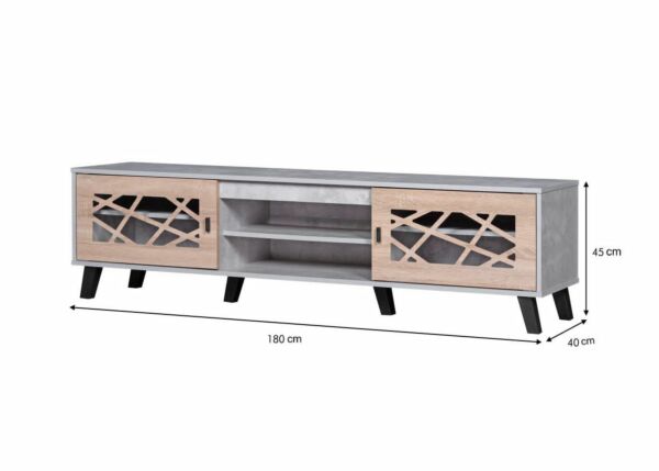 طاولة تلفزيون خشب ماليزي لاكجري لون رمادي وبيج