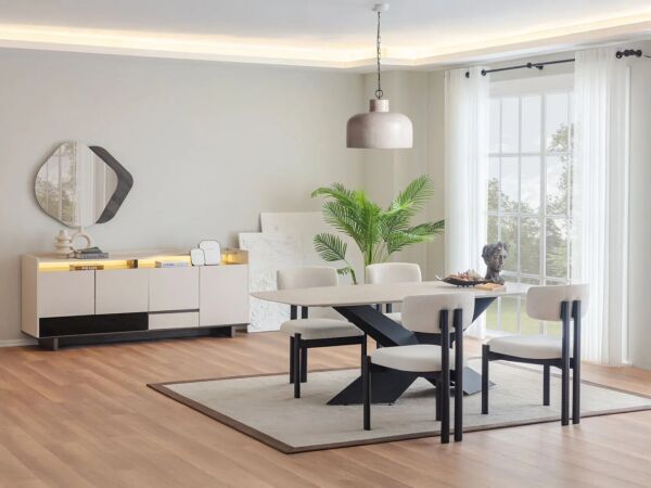 طاولة طعام 8 أشخاص بيلا - اسود و اوف وايت