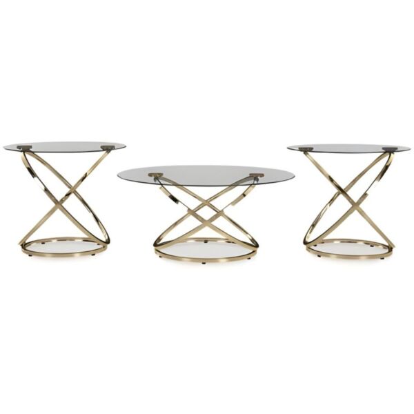 طقم طاولة قهوة 3 قطع كريمونتي - شفاف وذهبي
