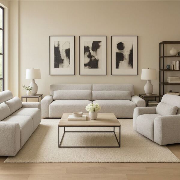 طقم كنب إيليت 3 قطع - بيج