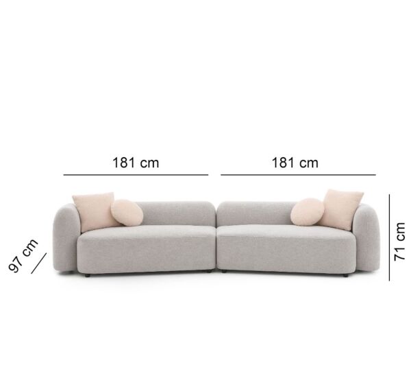 كنبة رباعية من قطعتين داريوس - رمادي