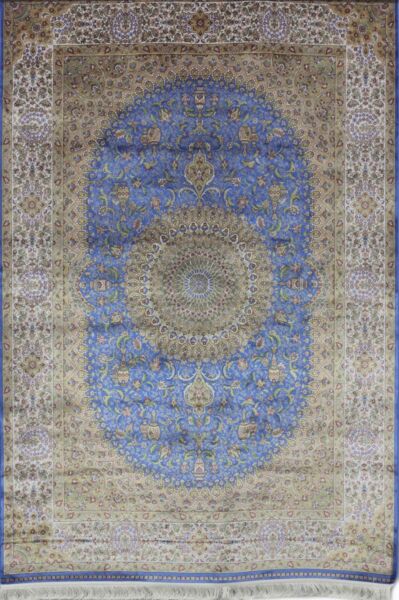 سجاد كلاسيك سوبر حرير تركي - بيج وازرق