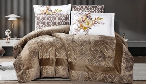 طقم لحاف كينج فيلروز مخمل 6 قطع - بني غامق