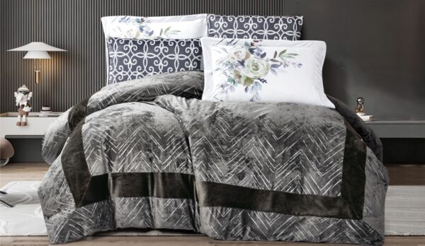 طقم لحاف مفرد فيلروز مخمل 4 قطع - رصاصي