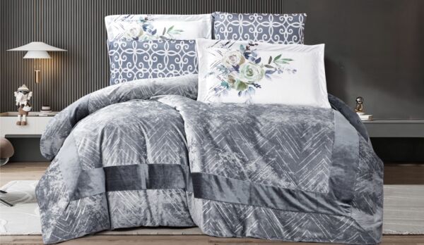 طقم لحاف مفرد فيلروز مخمل 4 قطع - رمادي