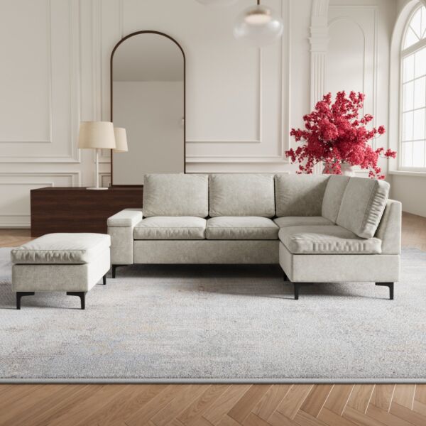 كنب زاوية يمين مع مساحة تخزين مانسيرا - بيج