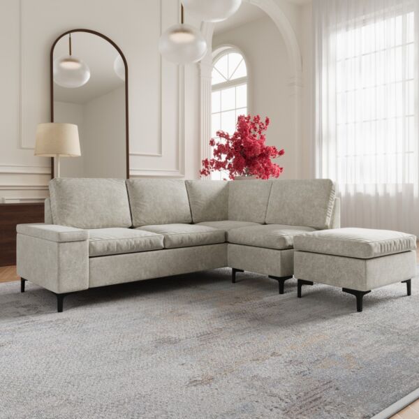 كنب زاوية يمين مع مساحة تخزين مانسيرا - بيج