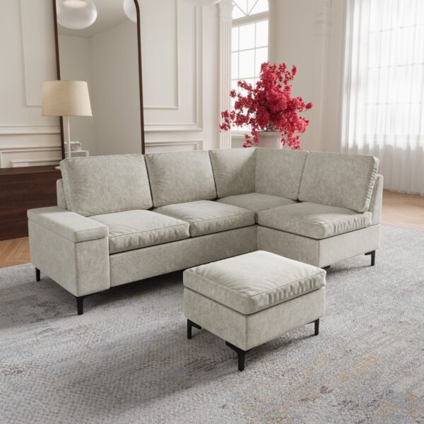 كنب زاوية يمين مع مساحة تخزين مانسيرا - بيج