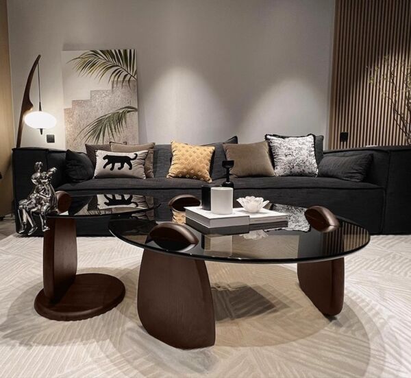 طاولة قهوة قطعتين اسند - بني واسود