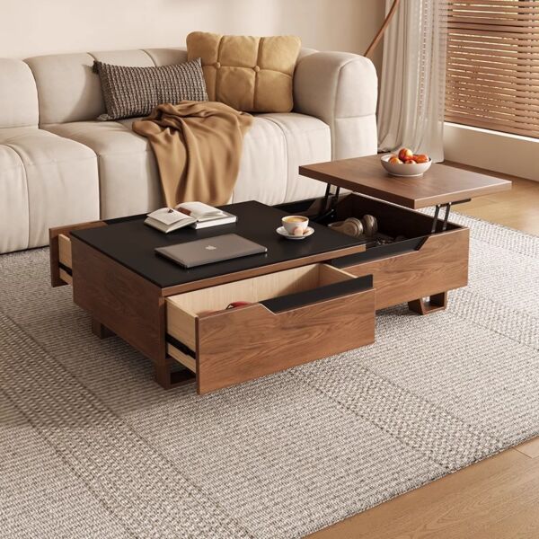 طاولة قهوة بمساحة تخزين وسطح قابل للرفع ريمول - بني واسود