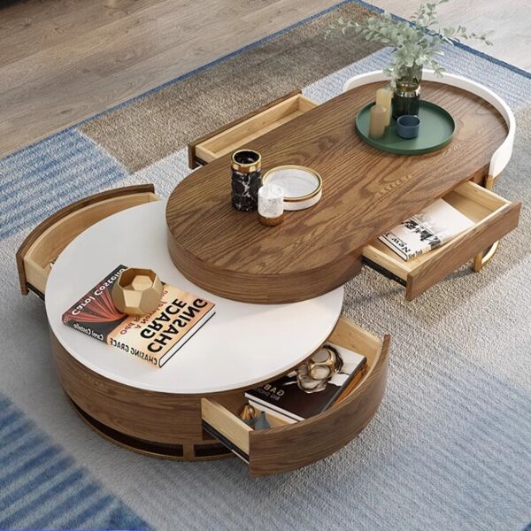 طاولة قهوة قطعتين روميس - بني وابيض