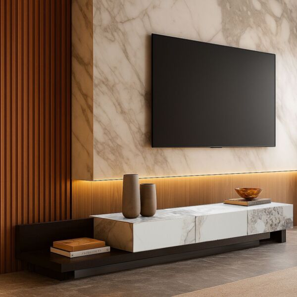 طاولة تلفزيون اشاتا - ابيض ومتعدد الالوان