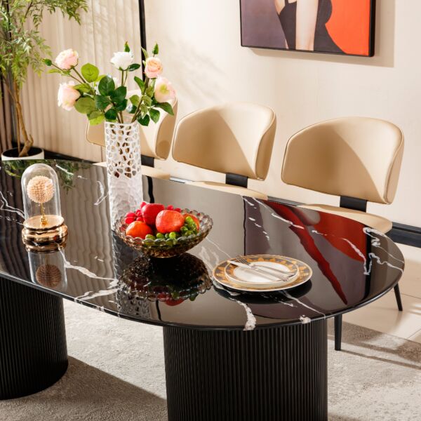 طاولة طعام 8 اشخاص ارجون 210 سم - ابيض واسود