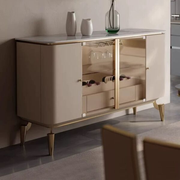 طاولة بوفيه رامانا - كريمي وذهبي