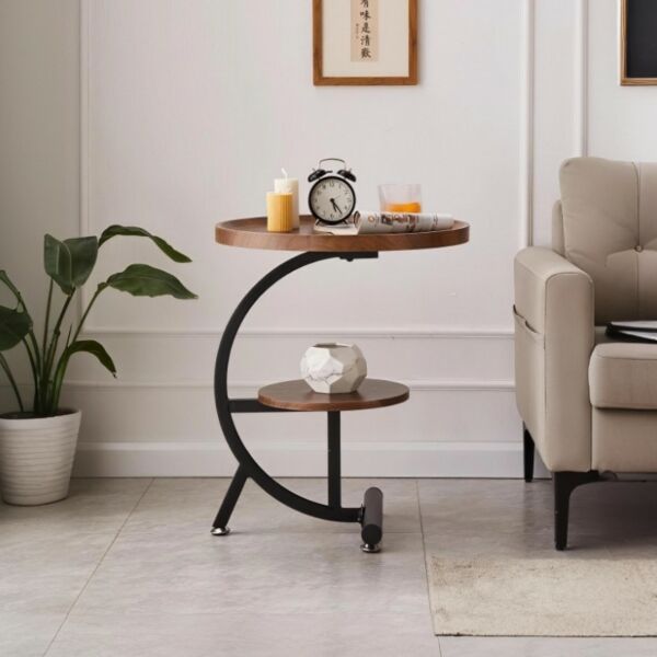 طاولة جانبية مستديرة من مجموعة نوفا - بني واسود