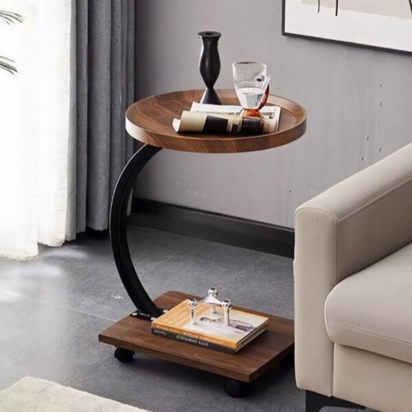 طاولة جانبية بعجلات من مجموعة نوفا - بني واسود