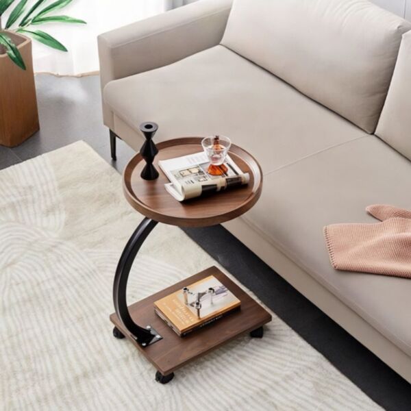 طاولة جانبية بعجلات من مجموعة نوفا - بني واسود