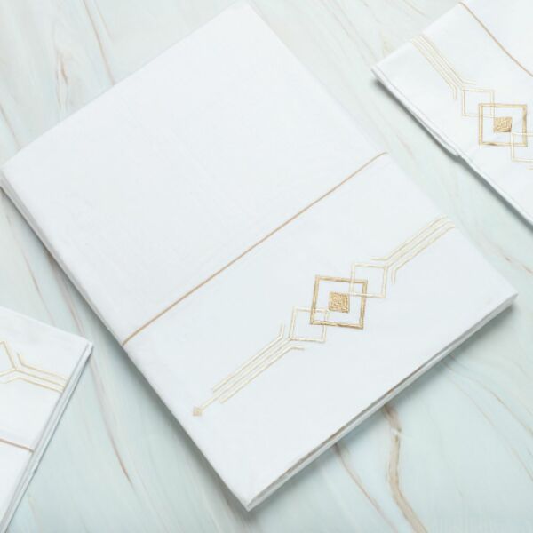 طقم غطاء سرير 200 غرزة 6 قطع دايموند - أبيض