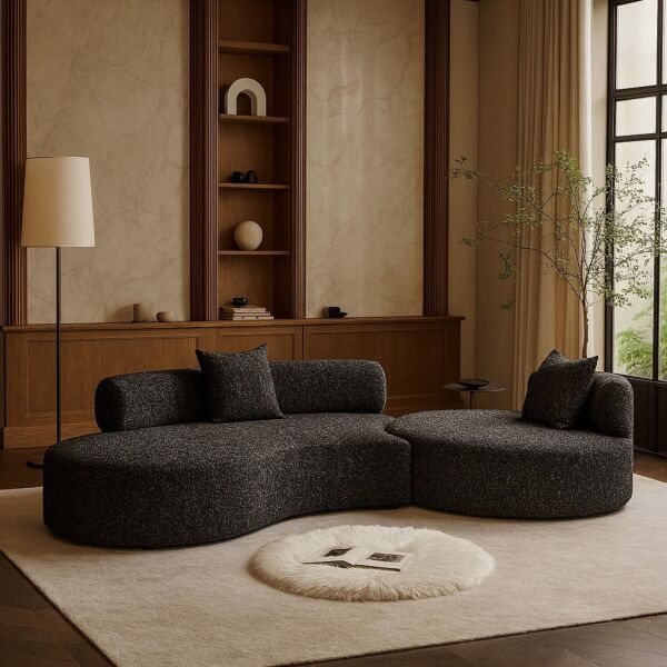 كنبة ثلاثية كتان كلاود لاونج - اسود وابيض