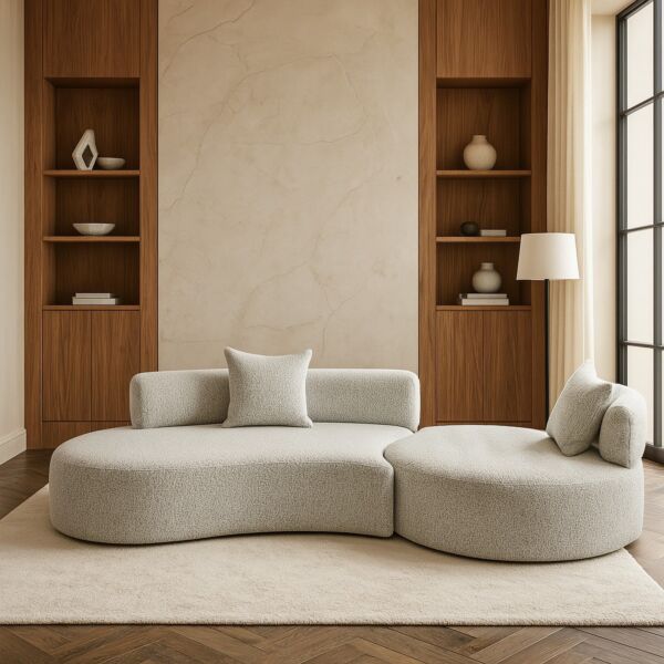 كنبة ثلاثية كتان كلاود لاونج - رمادي وابيض