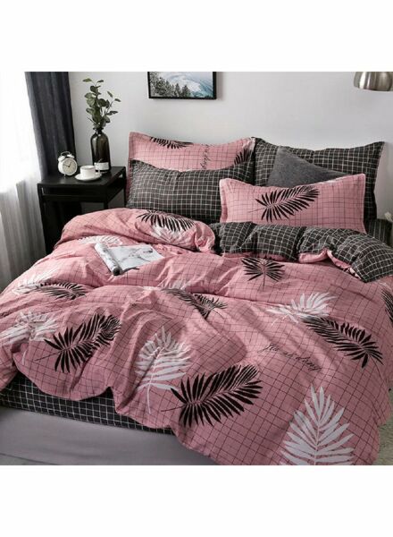 طقم غطاء لحاف كوين مايكروفايبر وردي - 4 قطع