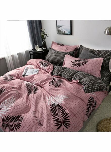 طقم غطاء لحاف كوين مايكروفايبر وردي - 4 قطع
