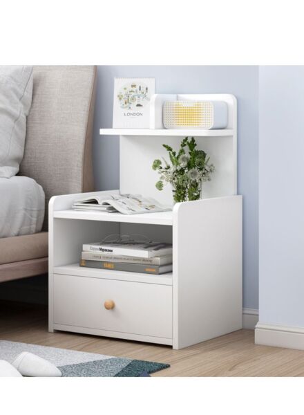 كومودينو شاربدو مودرن مع درج ورف - أبيض