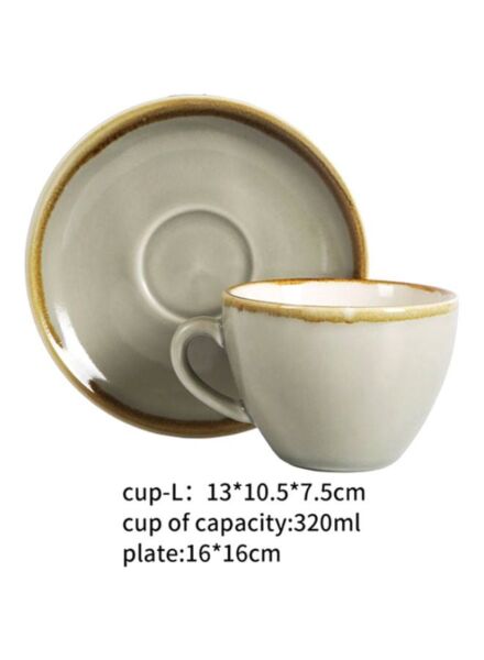 طقم كوب كوفينا مع صحن - رمادي فاتح