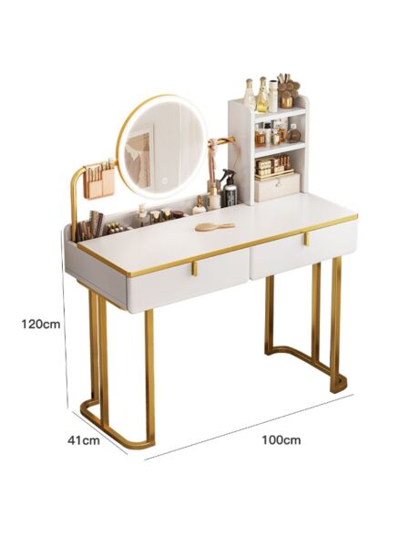 طاولة تزيين فانيتي مع مرآة ليد ودرجين - أبيض