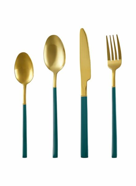 طقم أدوات مائدة جولدير 4 قطع - ذهبي وأخضر