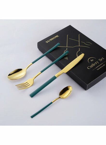 طقم أدوات مائدة جولدير 4 قطع - ذهبي وأخضر