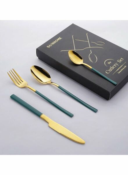 طقم أدوات مائدة جولدير 4 قطع - ذهبي وأخضر