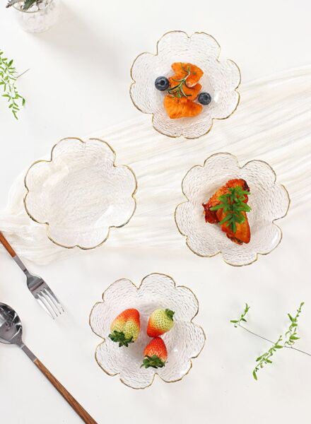 طقم صحون حلى زجاجية من شور - 4 قطع - شفاف