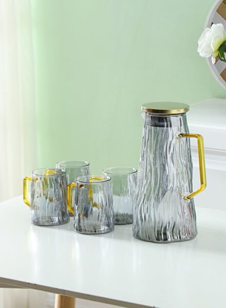 طقم إبريق وأكواب ماء من 5 قطع - رمادي