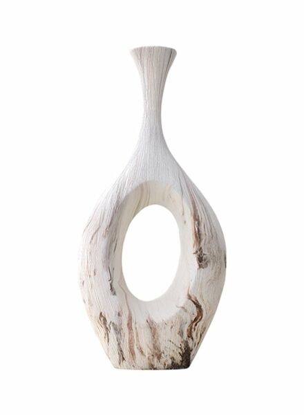 مزهرية سيراميك بتصميم خشبي مصقول