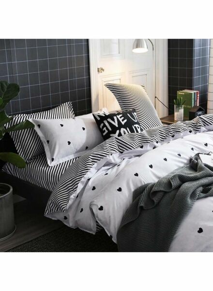 طقم غطاء لحاف هارتي - ابيض واسود