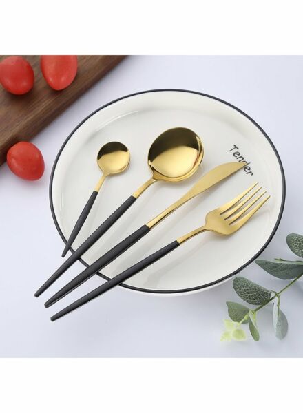 طقم أدوات مائدة 4 قطع - اسود وذهبي