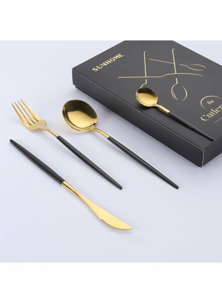 طقم أدوات مائدة 4 قطع - اسود وذهبي
