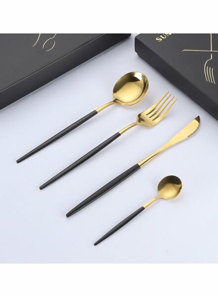 طقم أدوات مائدة 4 قطع - اسود وذهبي