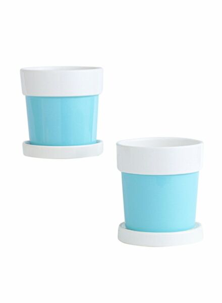 مركن زرع سيراميك للزينة - ابيض وازرق